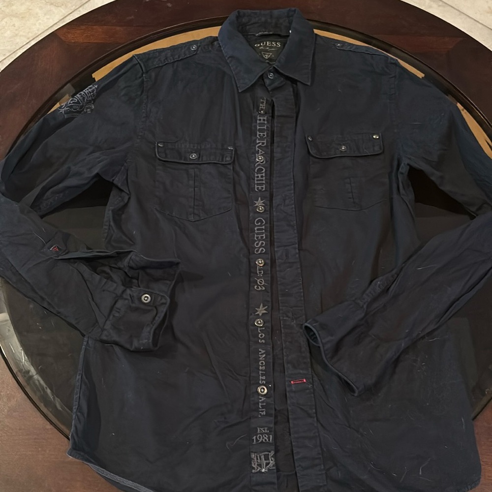 Guess Shirt Mens XS Black Long Sleeve 100% Cotton Collar